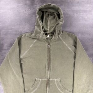 Vintage 90s Hoodie Womens Small USA Made Cotton Grunge Olive Sage Green Babydoll
